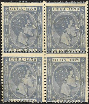 1879 stamp 25 centavos block of 4 Scott-85 ERROR-new