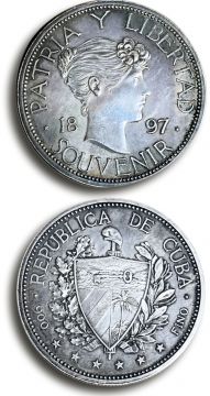 1897 1 Peso Cuba Silver Souvenir Coin Type III, dot above date line