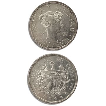 1897 1 Peso Cuba Silver Souvenir Coin Type II, dot below date line