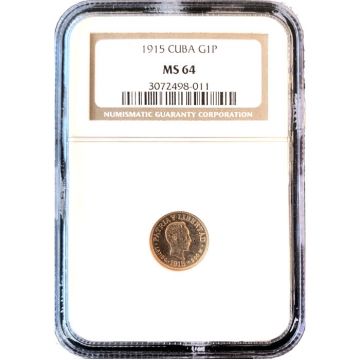 1915 1 Peso Cuba Gold Coin MS64 KM# 16