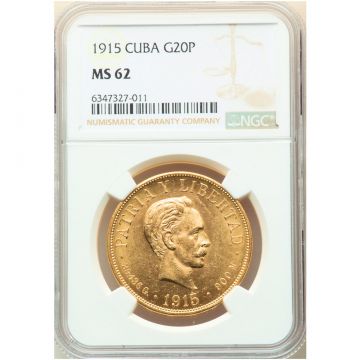 1915 20 Pesos Cuba Gold Coin MS 62