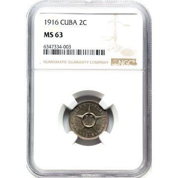 1916 2 Centavos Cuba Coin MS63 KM# A10