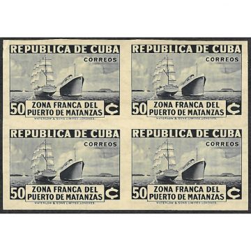1936 SC 331 Cuba Stamp Imperforated block, 50 cents