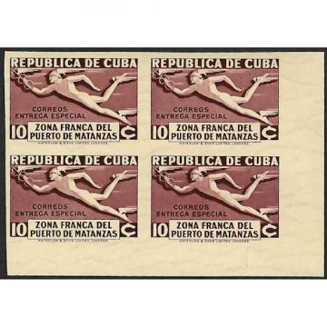 1936 SC E8 Stamp block, Entrega Especial, Imperforated, 10 Cents
