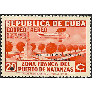 1936 Cuba Specimen stamps, Scott C20,  Diff. color as issued