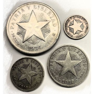Set of 4 Cuba Silver Coins