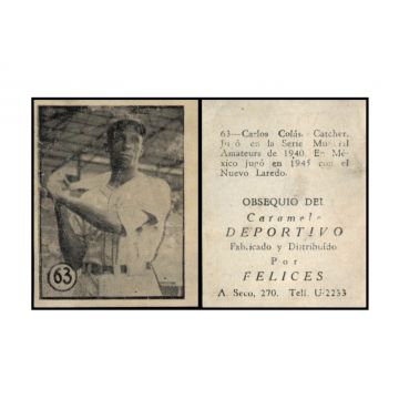 Carlos Colas Baseball Card No. 63 - Cuba
