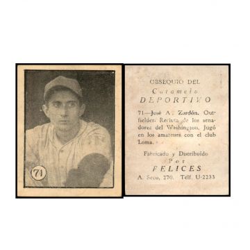 Jose Zardon Baseball Card No. 71 - Cuba.