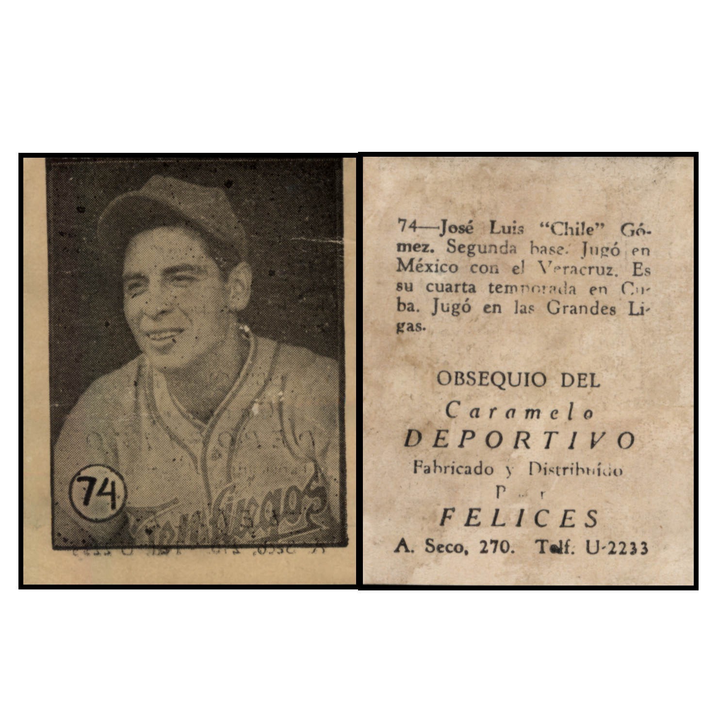 Vintage Cuba Caramelo Deportivo Felices 1946 - 1947 Baseball