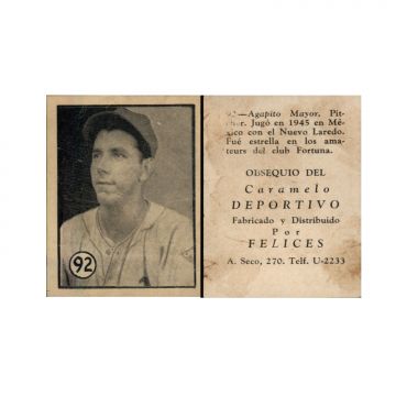 Agapito Mayor Baseball Card No. 92 - Cuba.