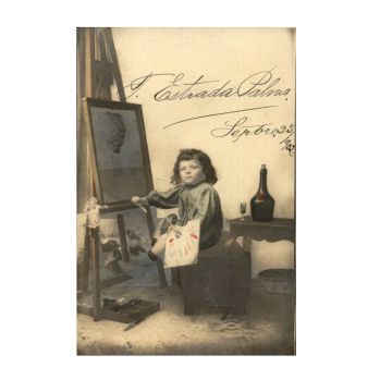 Vintage Girl Painting Postcard