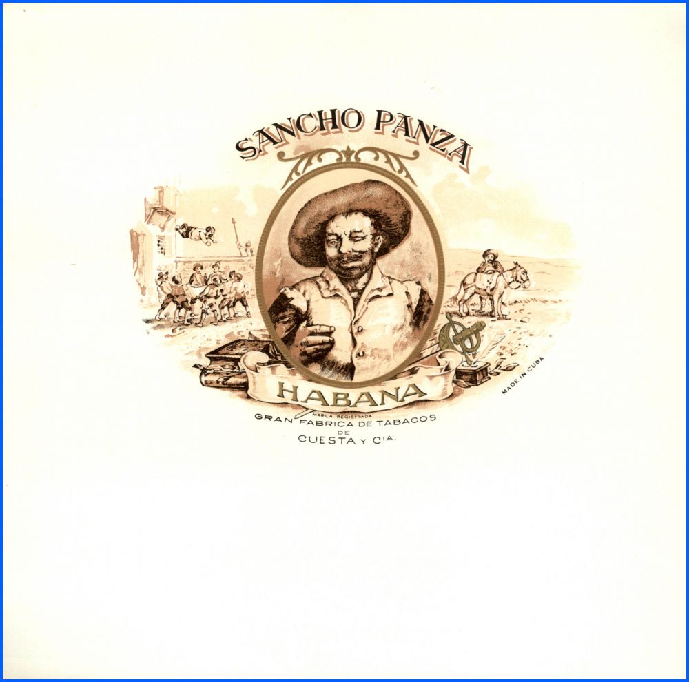 Vintage Cuba Cigar Labels Vitolas > Sancho Panza Cigar Box Label 8 X 8  collectible for Sale