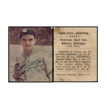 Alberto Fabregas, Cienfuegos Baseball Card 1943 Cuba