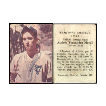 Andres Morell Vedado Tennis Club Baseball Card 1943 - Cuba