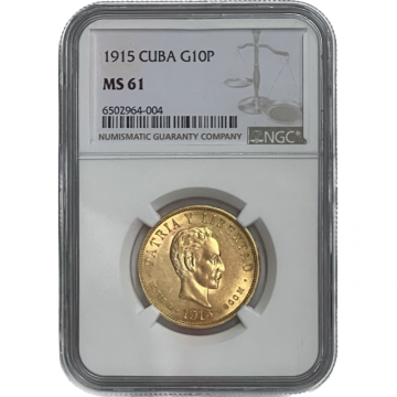 1915 10 Pesos Cuba Gold Coin MS61 KM# 20