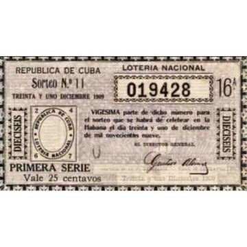 1909-12-31 Billete de Loteria Primera Serie