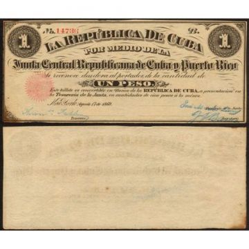1869 Cuba 1 Peso Junta Central Republicana Cuba-Puerto Rico Serie B