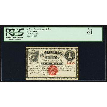 1869 Cuban 1 Peso Republica de Cuba New-61