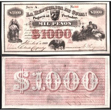 1869 Republica de Cuba 1000 Pesos Note