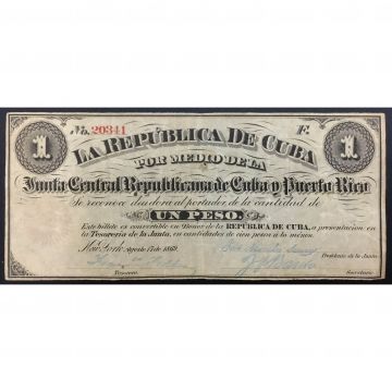1869 Cuba 1 Peso Junta Central Republicana Cuba-Puerto Rico Serie F