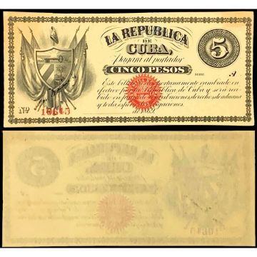 1869 Cuban 5 Peso Republica de Cuba