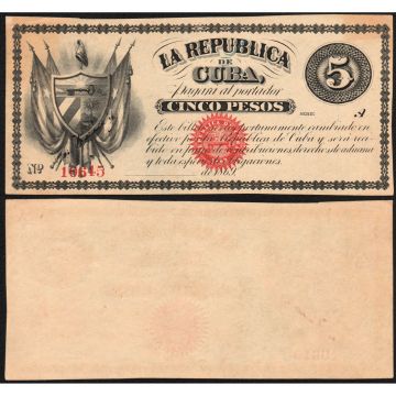 1869 Cuban 5 Peso Republica de Cuba-UNC