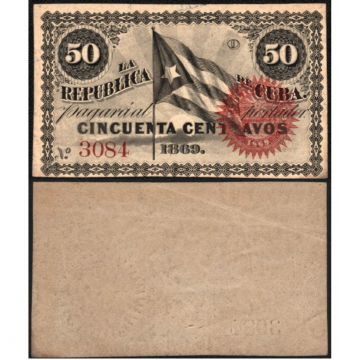 1869 Cuban Note 50 Cents Republica de Cuba