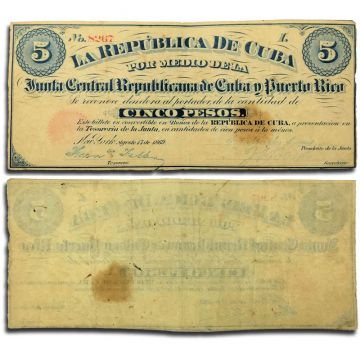 1869 Cuba 5 Pesos Note Junta Central Republicana NY XF