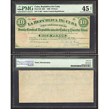 1869 Cuba 10 Pesos Note Junta Central Republicana, NY, PMG 45
