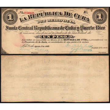 1869 Cuba 1 Peso Junta Central Republicana Cuba-Puerto Rico Serie E