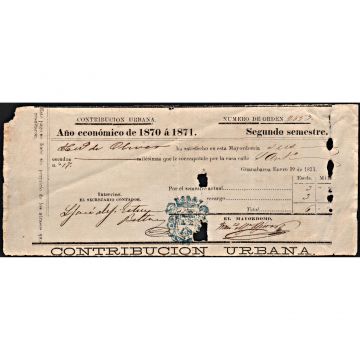 1871 Guanabacoa, recibo por pago de impuestos