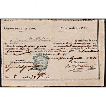 1870 Guanabacoa, recibo de pago de impuestos