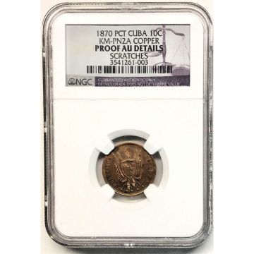 1870 Provisional Republic 10 Centavos Cuba Copper Proof AU