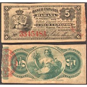 1872 Five cents from Banco Espanol de La Habana, #5184