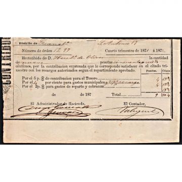1872 Guanabacoa, recibo por pago de impuestos