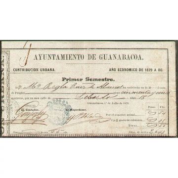 1879 Guanabacoa, recibo de pago de impuestos