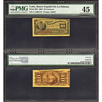 1883 Cuba 10 centavos Banco Espanol de Habana PMG45