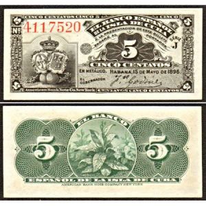1896 Cuba 5 Centavos Banco Espanol Uncirculated