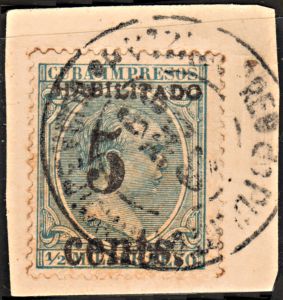 1898 SC 190 Cuba Stamp ½ Milesimas, Postmarked