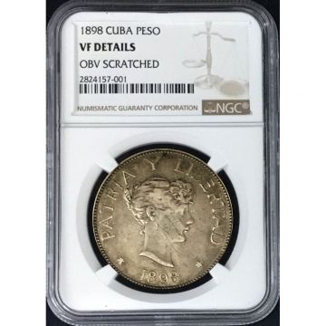 1898 1 Peso Cuba Silver Coin VF (NGC)