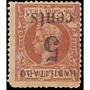 1898 SC 187 Inverted Cuba Stamp, 3 Milesimas, (New)