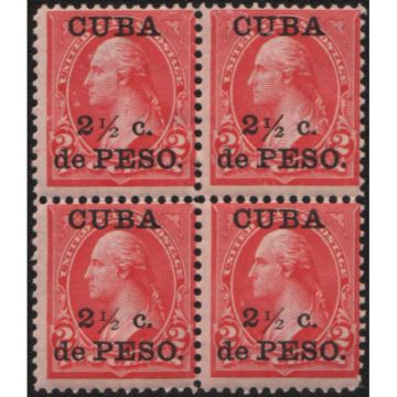 1899 SC 223 Cuba 4 Stamp block, 2.5 on 2 Cents. (New)