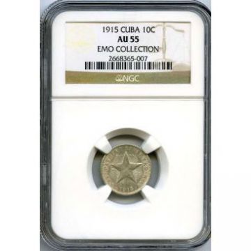 1915 10 Centavos Cuba Silver Coin AU55 KM# A12