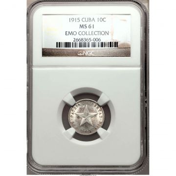 1915 10 Centavos Cuba Silver Coin MS61 KM# A12