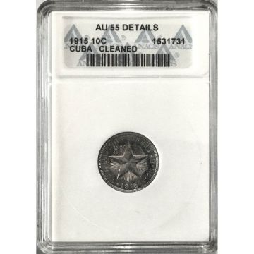 1915 10 Centavos Cuba Silver Coin AU55 Details KM# A12