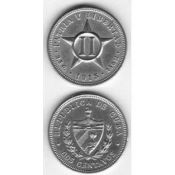 1915 2 Centavos Cuba Coin Ungraded KM# A10
