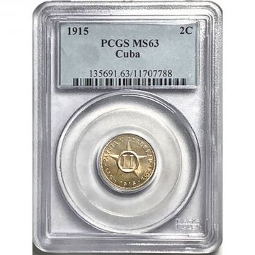 1915 2 Centavos Cuba Coin MS63 KM# A10