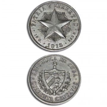 1915 40 Centavos Cuba Silver Coin Ungraded AU KM# 14 (Series)