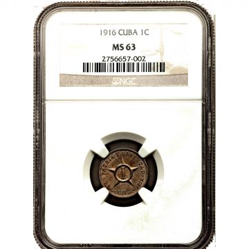 1916 1 Centavo Cuba Coin MS63 KM# 9.1