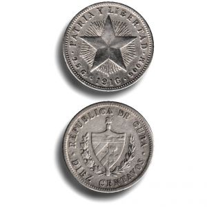 1916 10 Centavos Cuba Silver Coin Ungraded KM# A12